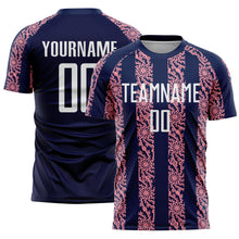 Load image into Gallery viewer, Custom Navy White-Medium Pink Abstract Shape Sublimation Soccer Uniform Jersey