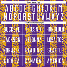 Load image into Gallery viewer, Custom Purple White-Gold Abstract Shape Sublimation Soccer Uniform Jersey