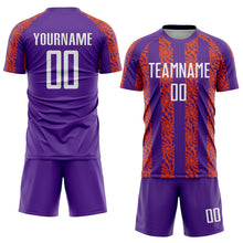 Load image into Gallery viewer, Custom Purple White-Orange Abstract Shape Sublimation Soccer Uniform Jersey