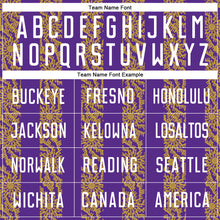 Load image into Gallery viewer, Custom Purple White-Old Gold Abstract Shape Sublimation Soccer Uniform Jersey