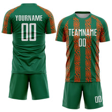 Load image into Gallery viewer, Custom Kelly Green White-Orange Abstract Shape Sublimation Soccer Uniform Jersey