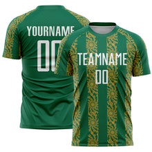 Load image into Gallery viewer, Custom Kelly Green White-Old Gold Abstract Shape Sublimation Soccer Uniform Jersey