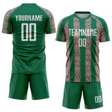 Load image into Gallery viewer, Custom Kelly Green White-Medium Pink Abstract Shape Sublimation Soccer Uniform Jersey