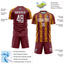 Load image into Gallery viewer, Custom Burgundy White-Gold Abstract Shape Sublimation Soccer Uniform Jersey