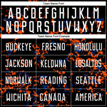 Load image into Gallery viewer, Custom Black Orange-Royal Abstract Fragment Art Sublimation Soccer Uniform Jersey