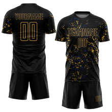 Load image into Gallery viewer, Custom Black Old Gold-Royal Abstract Fragment Art Sublimation Soccer Uniform Jersey