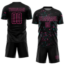 Load image into Gallery viewer, Custom Black Pink-Teal Abstract Fragment Art Sublimation Soccer Uniform Jersey