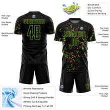 Load image into Gallery viewer, Custom Black Neon Green-Pink Abstract Fragment Art Sublimation Soccer Uniform Jersey