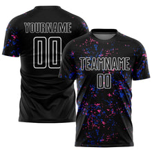 Load image into Gallery viewer, Custom Black Thunder Blue-Pink Abstract Fragment Art Sublimation Soccer Uniform Jersey