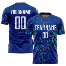 Load image into Gallery viewer, Custom Royal Old Gold-Aqua Abstract Fragment Art Sublimation Soccer Uniform Jersey