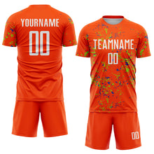 Load image into Gallery viewer, Custom Orange Neon Green-Thunder Blue Abstract Fragment Art Sublimation Soccer Uniform Jersey