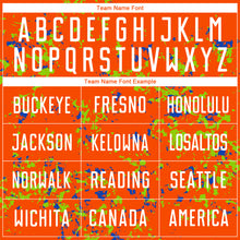 Load image into Gallery viewer, Custom Orange Neon Green-Thunder Blue Abstract Fragment Art Sublimation Soccer Uniform Jersey