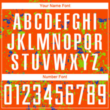 Load image into Gallery viewer, Custom Orange Neon Green-Thunder Blue Abstract Fragment Art Sublimation Soccer Uniform Jersey