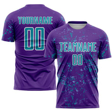 Load image into Gallery viewer, Custom Purple Teal-Light Blue Abstract Fragment Art Sublimation Soccer Uniform Jersey