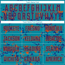 Load image into Gallery viewer, Custom Teal Royal-Orange Abstract Fragment Art Sublimation Soccer Uniform Jersey