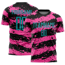 Load image into Gallery viewer, Custom Black Teal-Pink Splash Sublimation Soccer Uniform Jersey