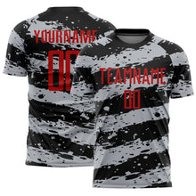 Load image into Gallery viewer, Custom Black Red-Gray Splash Sublimation Soccer Uniform Jersey