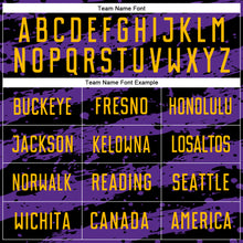 Load image into Gallery viewer, Custom Black Gold-Purple Splash Sublimation Soccer Uniform Jersey