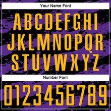 Load image into Gallery viewer, Custom Black Gold-Purple Splash Sublimation Soccer Uniform Jersey