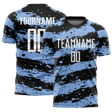 Load image into Gallery viewer, Custom Black White-Light Blue Splash Sublimation Soccer Uniform Jersey