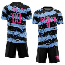 Load image into Gallery viewer, Custom Black Pink-Light Blue Splash Sublimation Soccer Uniform Jersey