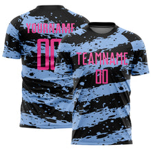 Load image into Gallery viewer, Custom Black Pink-Light Blue Splash Sublimation Soccer Uniform Jersey