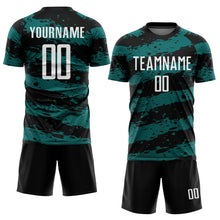 Load image into Gallery viewer, Custom Black White-Teal Splash Sublimation Soccer Uniform Jersey