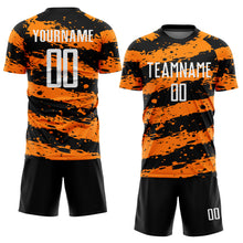 Load image into Gallery viewer, Custom Black White-Bay Orange Splash Sublimation Soccer Uniform Jersey