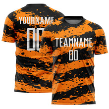 Load image into Gallery viewer, Custom Black White-Bay Orange Splash Sublimation Soccer Uniform Jersey