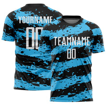Load image into Gallery viewer, Custom Black White-Sky Blue Splash Sublimation Soccer Uniform Jersey