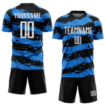 Load image into Gallery viewer, Custom Black White-Powder Blue Splash Sublimation Soccer Uniform Jersey