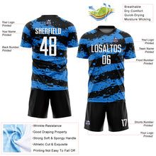 Load image into Gallery viewer, Custom Black White-Powder Blue Splash Sublimation Soccer Uniform Jersey