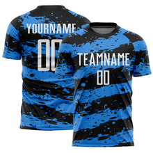 Load image into Gallery viewer, Custom Black White-Powder Blue Splash Sublimation Soccer Uniform Jersey