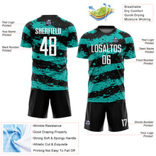 Load image into Gallery viewer, Custom Black White-Aqua Splash Sublimation Soccer Uniform Jersey