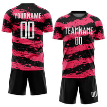 Load image into Gallery viewer, Custom Black White-Neon Pink Splash Sublimation Soccer Uniform Jersey