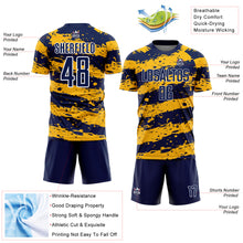 Load image into Gallery viewer, Custom Navy Gold-White Splash Sublimation Soccer Uniform Jersey