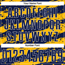 Load image into Gallery viewer, Custom Navy Gold-White Splash Sublimation Soccer Uniform Jersey