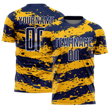 Load image into Gallery viewer, Custom Navy Gold-White Splash Sublimation Soccer Uniform Jersey