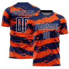 Load image into Gallery viewer, Custom Navy Orange-White Splash Sublimation Soccer Uniform Jersey