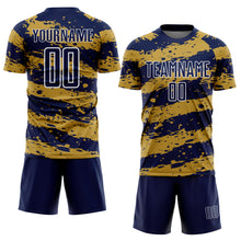 Load image into Gallery viewer, Custom Navy Old Gold-White Splash Sublimation Soccer Uniform Jersey