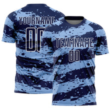 Load image into Gallery viewer, Custom Navy Light Blue-White Splash Sublimation Soccer Uniform Jersey