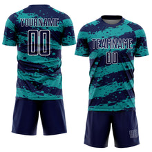 Load image into Gallery viewer, Custom Navy Teal-White Splash Sublimation Soccer Uniform Jersey