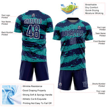 Load image into Gallery viewer, Custom Navy Teal-White Splash Sublimation Soccer Uniform Jersey