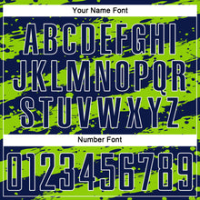 Load image into Gallery viewer, Custom Navy Neon Green-White Splash Sublimation Soccer Uniform Jersey