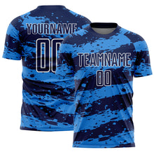 Load image into Gallery viewer, Custom Navy Powder Blue-White Splash Sublimation Soccer Uniform Jersey