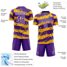 Load image into Gallery viewer, Custom Purple Gold-White Splash Sublimation Soccer Uniform Jersey
