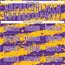 Load image into Gallery viewer, Custom Purple Gold-White Splash Sublimation Soccer Uniform Jersey