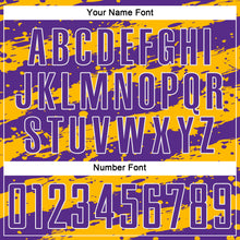 Load image into Gallery viewer, Custom Purple Gold-White Splash Sublimation Soccer Uniform Jersey