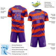 Load image into Gallery viewer, Custom Purple Orange-White Splash Sublimation Soccer Uniform Jersey