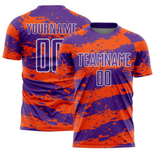 Load image into Gallery viewer, Custom Purple Orange-White Splash Sublimation Soccer Uniform Jersey